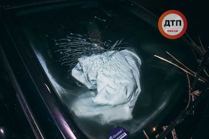 BMW в Киеве вылетел на тротуар и снес деревья, водитель сбежал