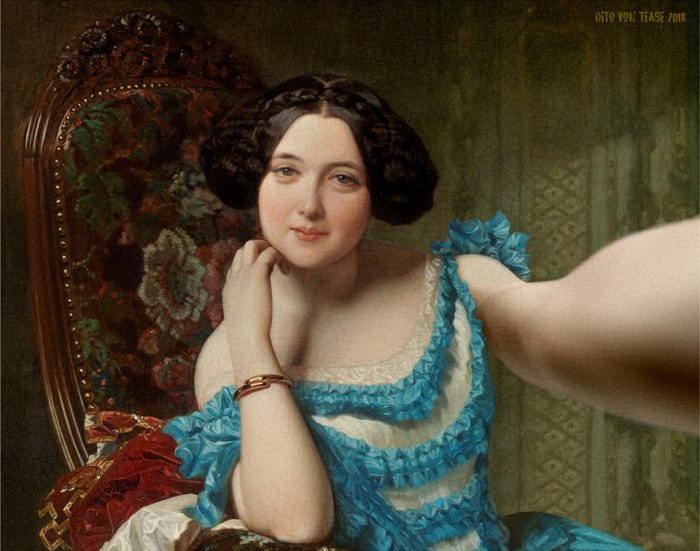 Персонажи легендарных классических полотен делают селфи: Провокационные цифровые картины