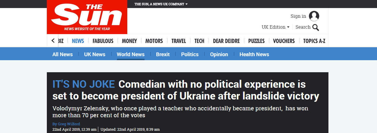 «Прыжок в неизвестность»: как в мире восприняли победу Владимира Зеленского на украинских президентских выборах