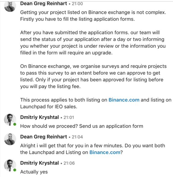 Мошенники на LinkedIn выдают себя за сотрудников Binance и выманивают деньги за листинг на бирже