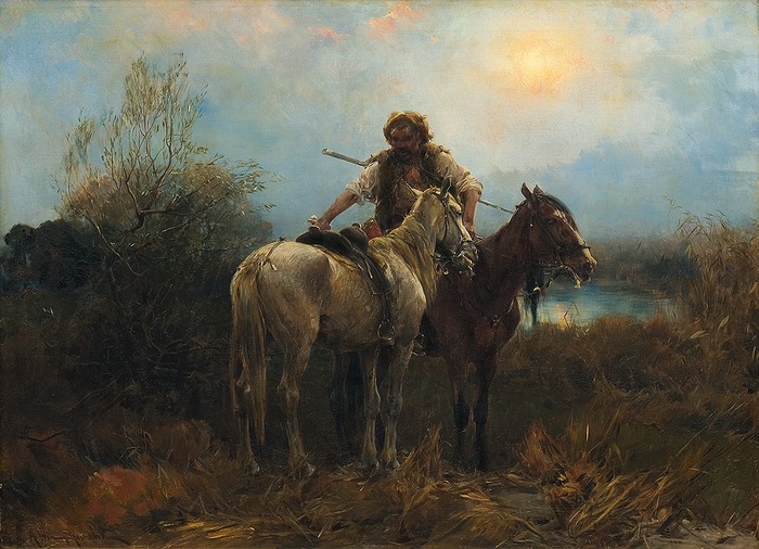 Благородные лошади на охоте и в упряжках на картинах польского художника Веруш-Ковальского