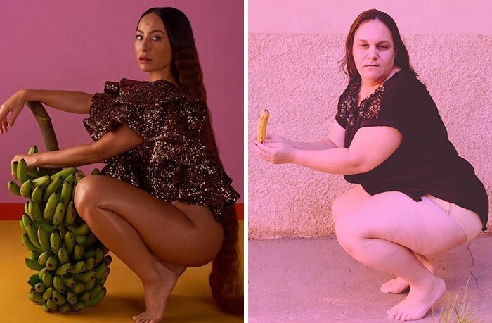 Бразильянка инсценирует гламурные фотографии, доводя их до абсурда