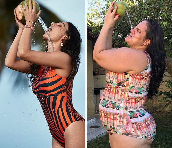 Бразильянка инсценирует гламурные фотографии, доводя их до абсурда