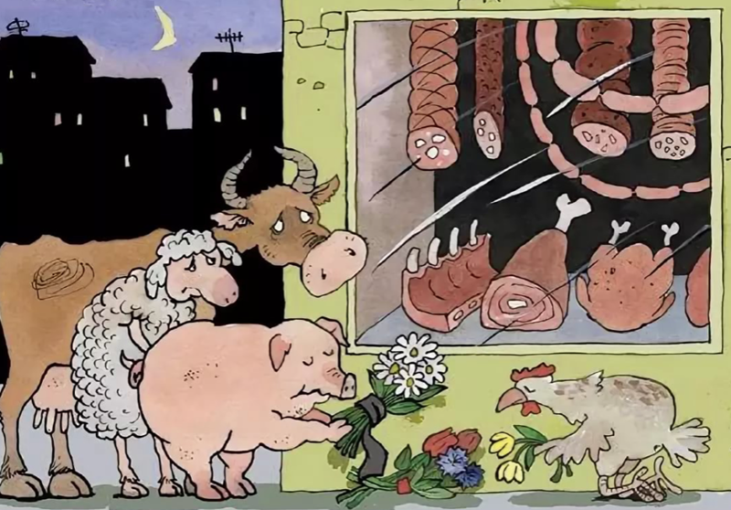 Веганы и мясоеды в карикатурах