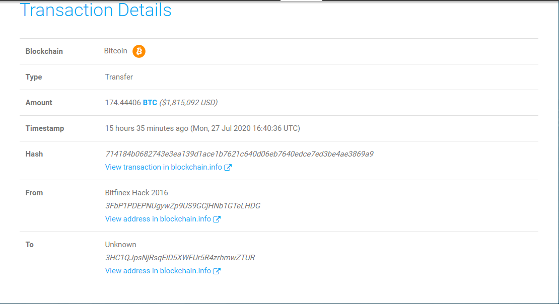 Whale Alert: еще 2 550 украденных с Bitfinex BTC были перемещены на неизвестный адрес